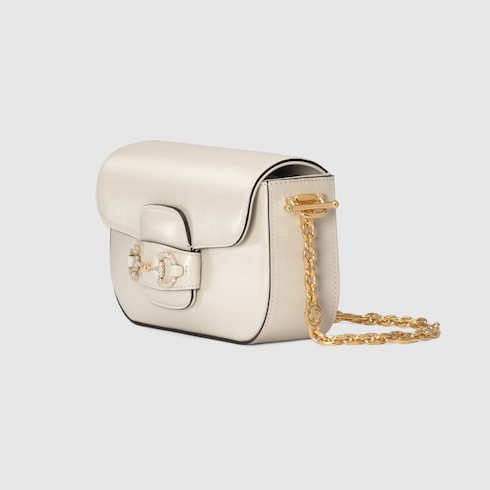 Gucci Horsebit 1955 crystals small shoulder bag in White