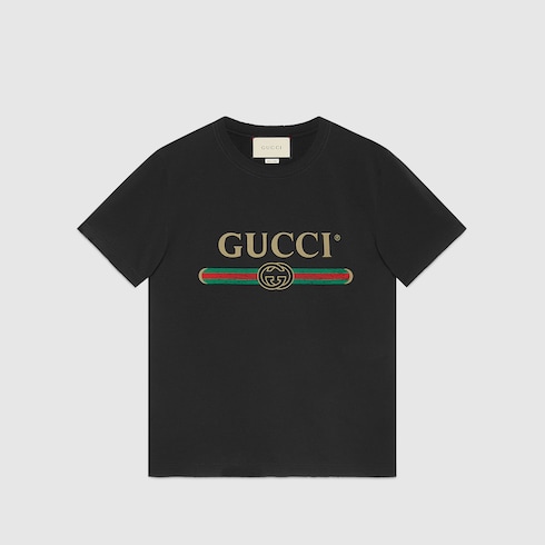 Oversize washed T-shirt with Gucci logo