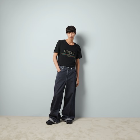 Oversize washed T-shirt with Gucci logo