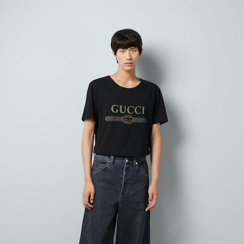 Oversize washed T-shirt with Gucci logo