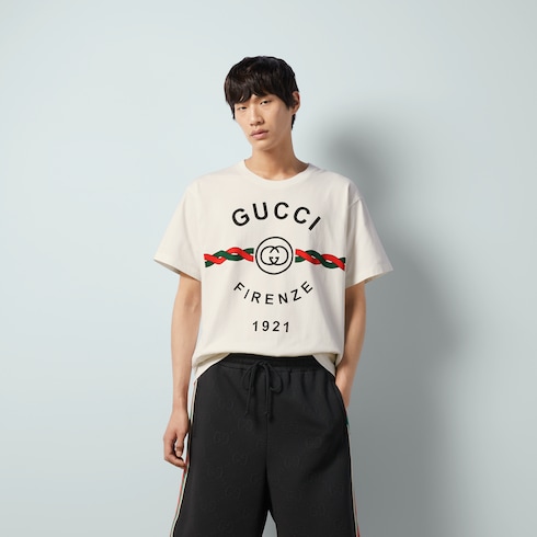 Cotton jersey 'Gucci Firenze 1921' T-shirt in white | GUCCI® US