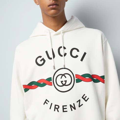 Cotton 'Gucci Firenze 1921' hooded sweatshirt in white | GUCCI® US