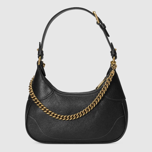 Black Handbag + Black Leather Chain Shoulder Strap Set