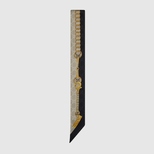 Printed silk twill neck bow