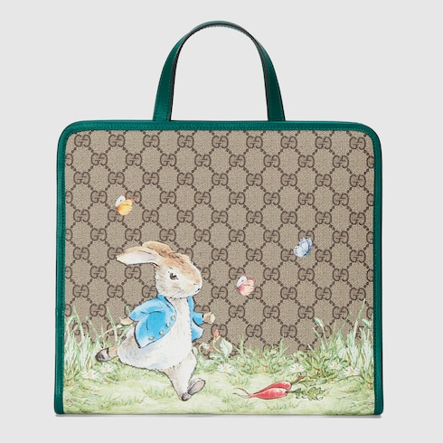 ピーターラビット™ x GUCCI トートバッグベージュ＆エボニー GG 