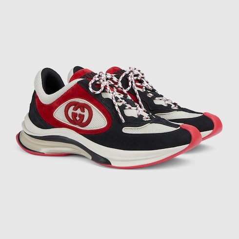 Men's Gucci Run trainer in Black Red Leather | GUCCI® SI