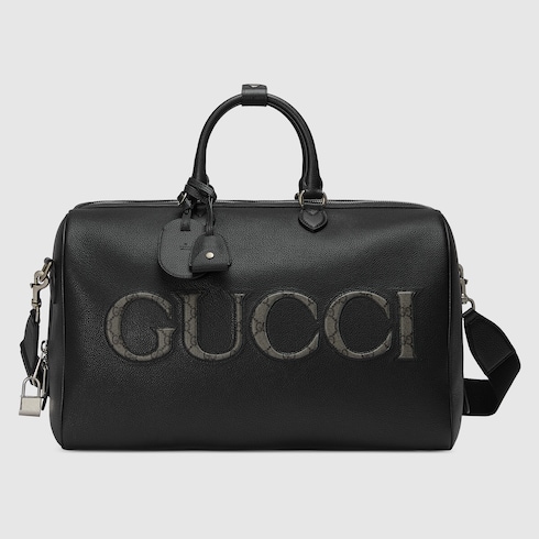 Medium duffle bag with Gucci logo in Black Leather GUCCI SI