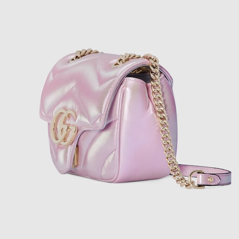 GG Marmont mini shoulder bag in pink iridescent leather GUCCI GR