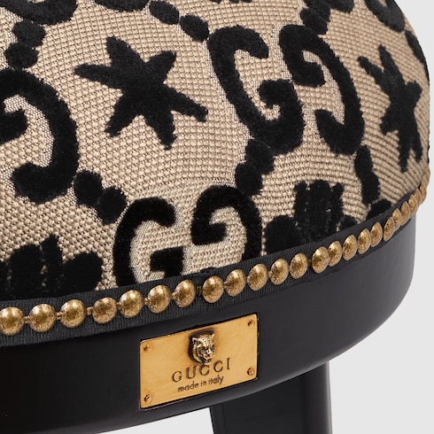 Sgabello tondo in tessuto GG jacquard con api e stelle
