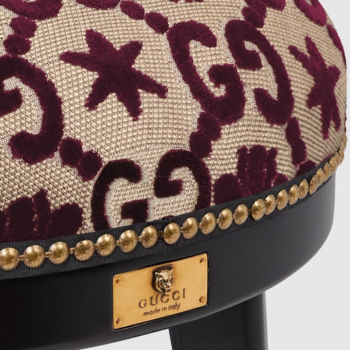 Sgabello tondo in tessuto GG jacquard con api e stelle
