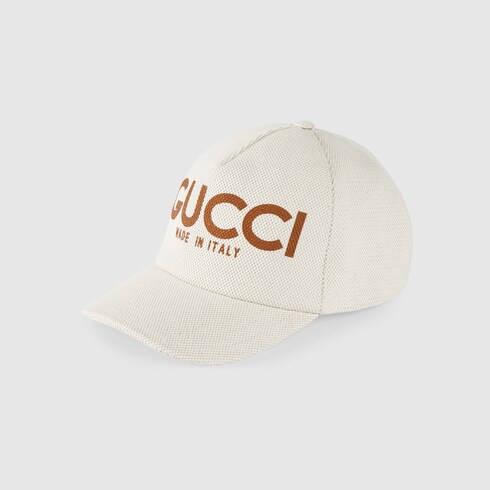 Baseball hat with Gucci print in beige | GUCCI® US