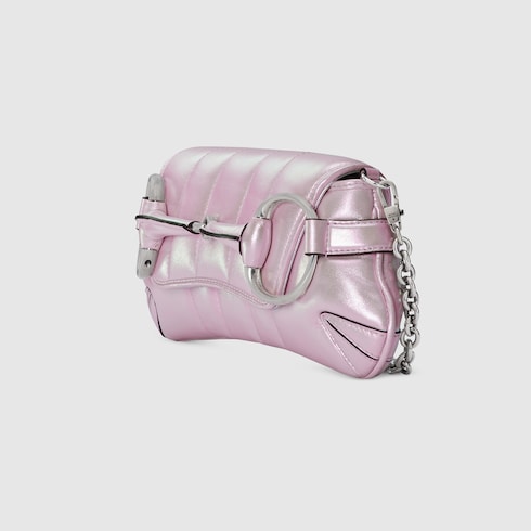 Gucci Horsebit Chain small shoulder bag in Pink Leather GUCCI SI
