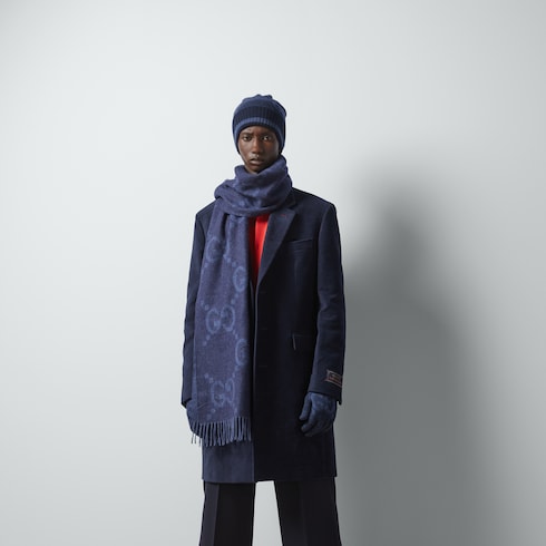 Mütze aus GG Kaschmirjacquard in blau und dunkelblau | GUCCI® DE