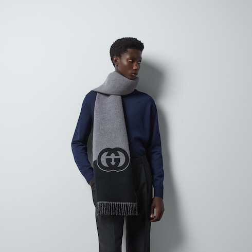 Wool cashmere scarf with Interlocking G