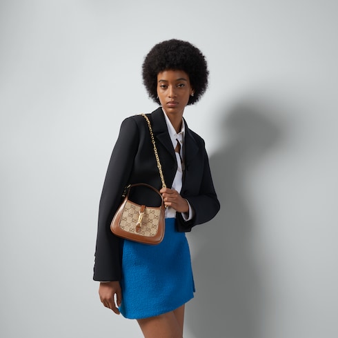 Mini borsa Jackie 1961 con cristalli GG in tessuto cammello ed ebano GUCCI Italia