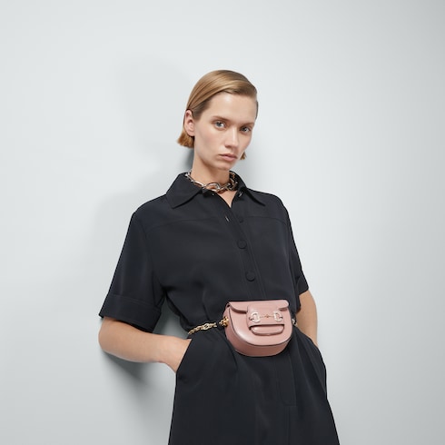 Gucci Horsebit 1955 mini belt bag in pink leather GUCCI ZA