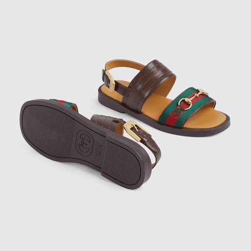 Children Horsebit Web sandal in brown leather | GUCCI® US