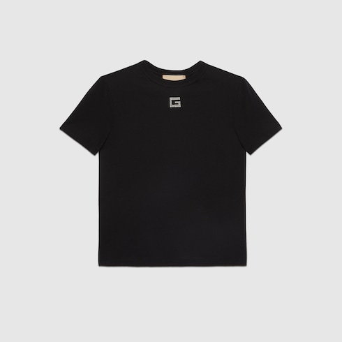 Cotton jersey T-shirt with crystal G in black