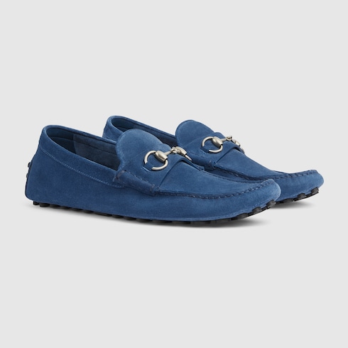 Mocassino driver uomo con Morsetto in pelle scamosciata blu GUCCI Italia