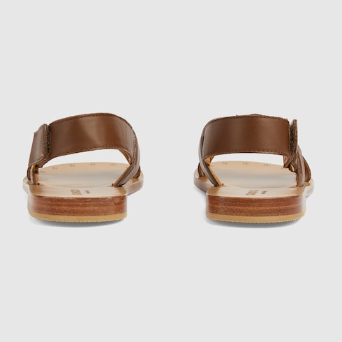 Sandalo bambino con Incrocio GG in pelle marrone GUCCI Italia
