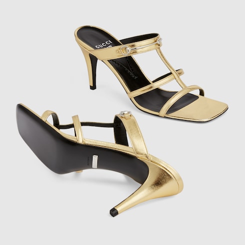 Women s slim Horsebit slide sandal in gold leather GUCCI Australia