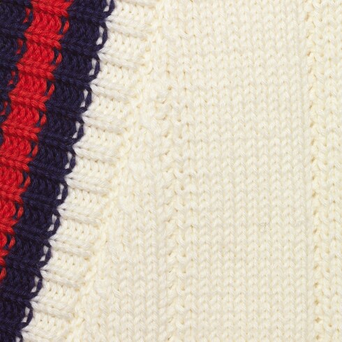 Cardigan aus Baumwollstrick mit V-Ausschnitt und Web in elfenbein