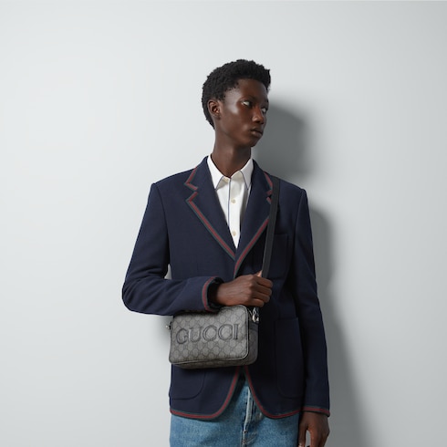 Gucci Mini-Schultertasche in grauer und schwarzer GG Supreme 