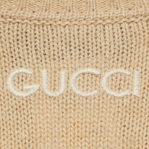 Pullover aus Wolle mit Gucci Stickerei in beige | GUCCI® DE
