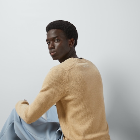 Pullover aus Wolle mit Gucci Stickerei in beige | GUCCI® DE