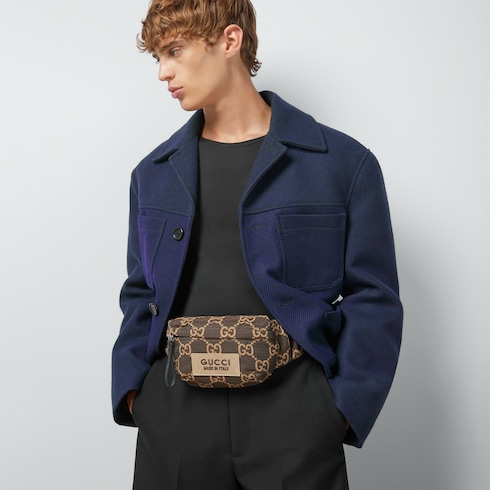 Large GG polyester belt bag in ebony and beige polyester | GUCCI® US