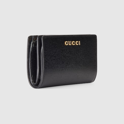 Zip around wallet with Gucci script in Black Leather | GUCCI® SI