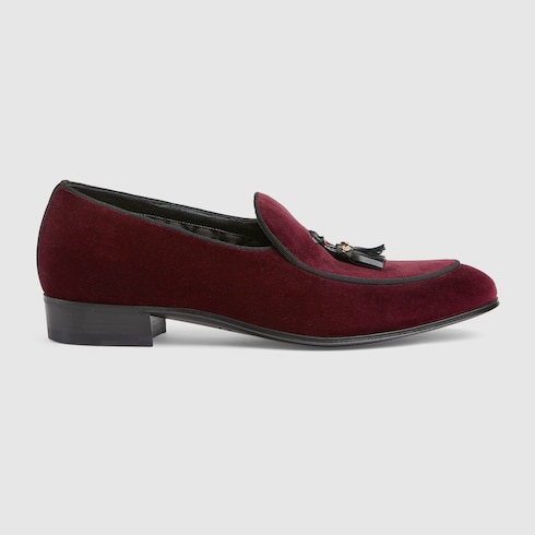 Men s loafer with tassels in burgundy velvet GUCCI US