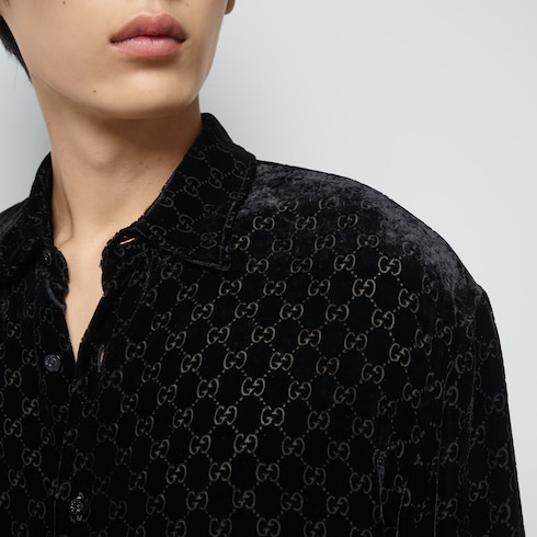 Camicia oversize in velluto GG in nero GUCCI Italia