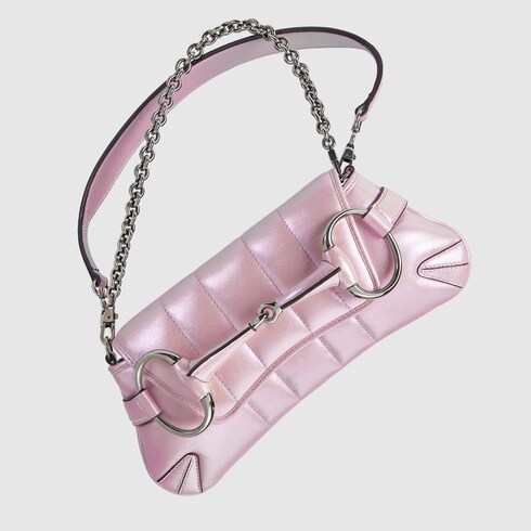 Gucci Horsebit Chain small shoulder bag in Pink Leather GUCCI SI