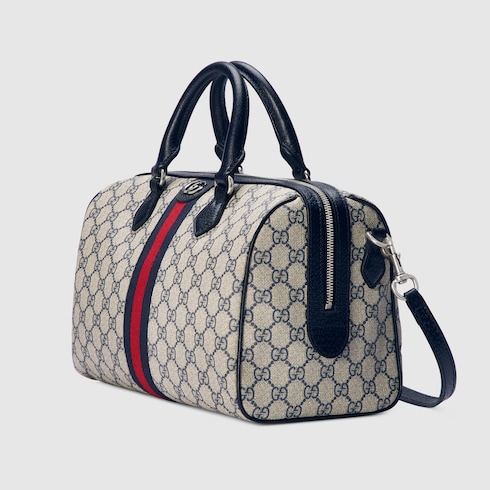 Ophidia large boston bag in beige and blue GG Supreme