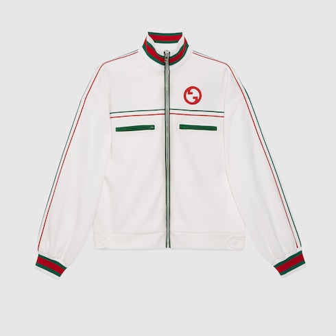 Technical jersey zip jacket with Web in off white | GUCCI® US