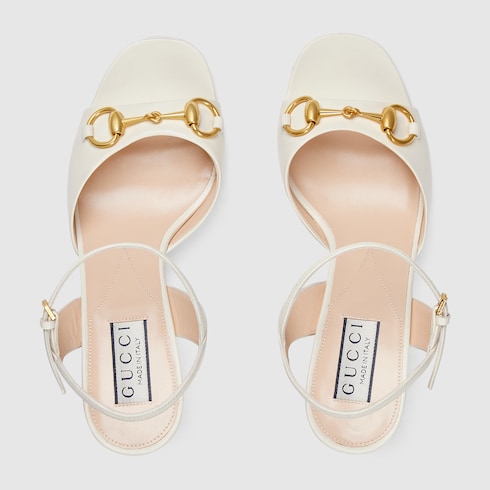 Women s mid heel sandal with Horsebit in white leather GUCCI