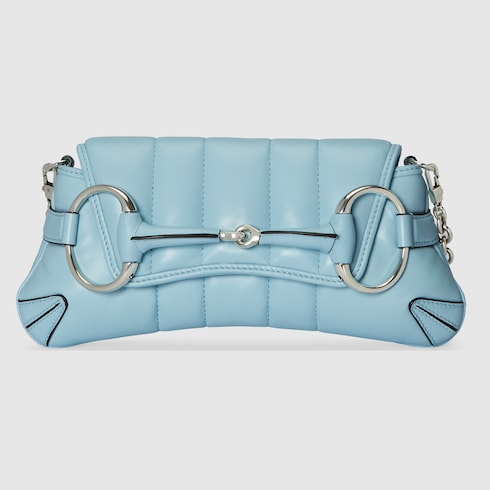 Gucci Horsebit Chain small shoulder bag in Blue Leather GUCCI SI