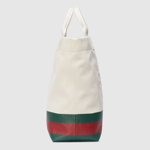 Borsa shopping in tessuto con dettaglio in rilievo in tessuto naturale con fascia Web GUCCI Italia