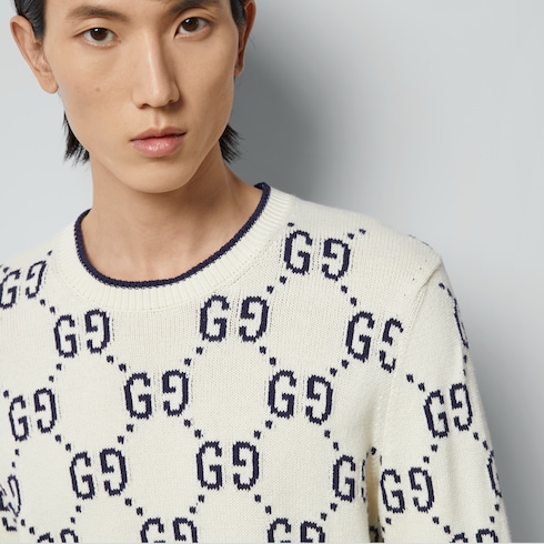 GG cotton knit sweater in ivory cotton | GUCCI® US