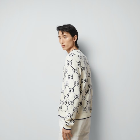 GG cotton knit sweater in ivory cotton | GUCCI® US