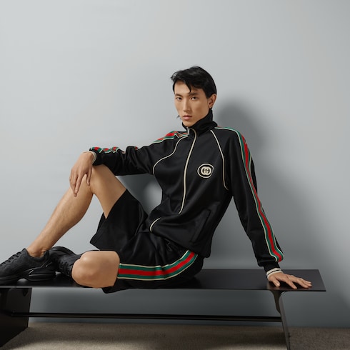 Technical jersey zip jacket in black | GUCCI® US