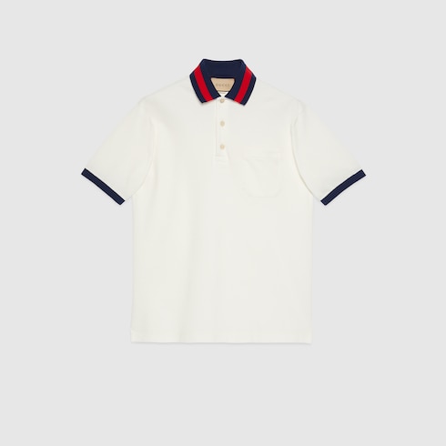 Polo in piquet di cotone con colletto Web