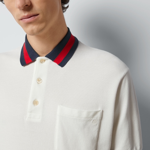 Polo in piquet di cotone con colletto Web