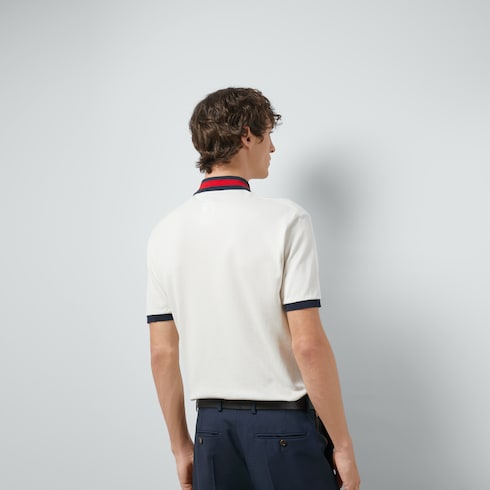 Polo in piquet di cotone con colletto Web