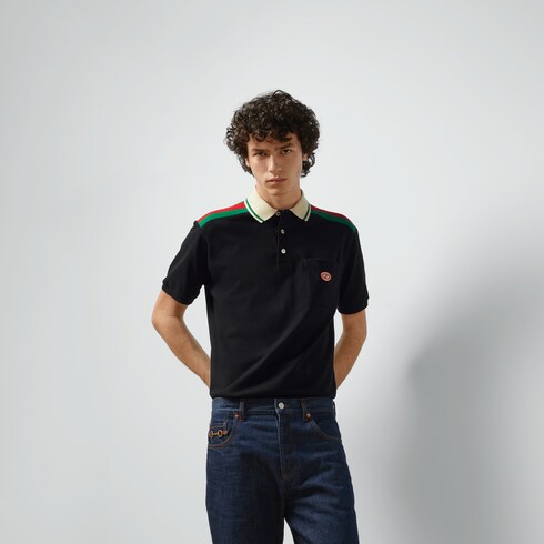 Poloshirt aus Baumwolle mit GG in schwarz | GUCCI® DE