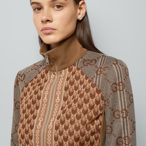 G rhombus jersey jacquard zip jacket in Beige Ready-to-wear 