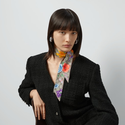 GG Flora print silk neck bow