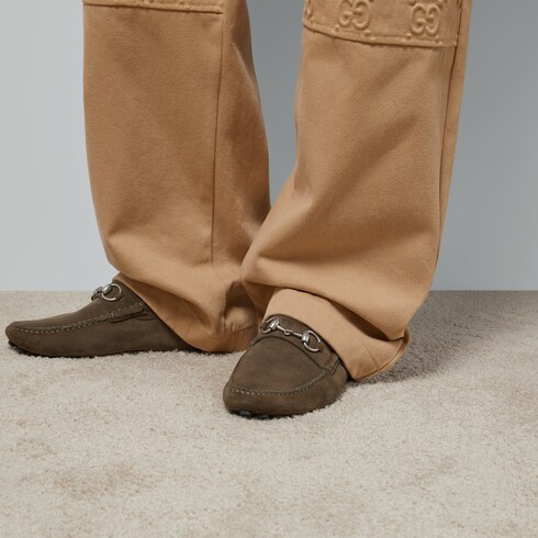 Men s driver with Horsebit in brown suede GUCCI Australia