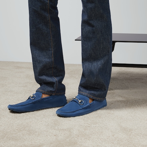 Herren-Mokassin mit Horsebit in blaues Wildleder | GUCCI® DE